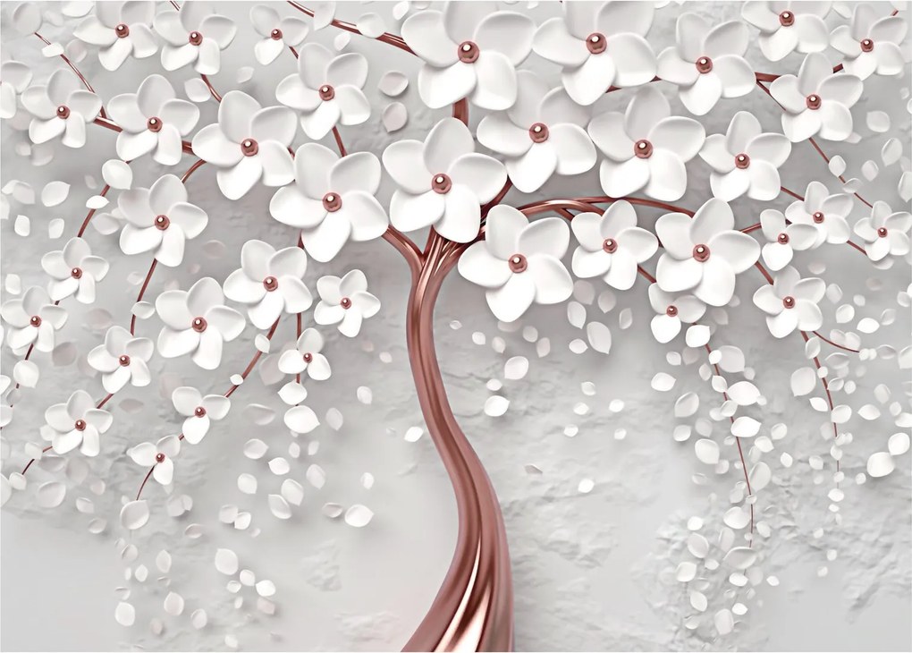 Tablou - Imaginea copacului alb cu flori albe, rosegold (70x50 cm)