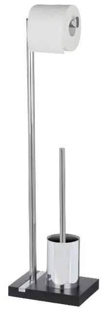 Perie toaletă și suport din inox pentru hârtie igienică Wenko Noble, negru