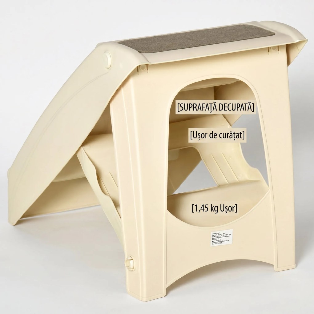 PawHut Scară Pliabilă pentru Câini cu 4 Trepte Antiderapante, Scară din PP pentru Animale de Companie, 62x38x49,5 cm, Bej