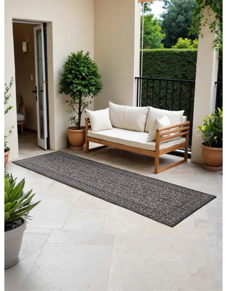 Covor tip traversă pentru interior și exterior alb-negru 80x250 cm Duet Kona – NORTHRUGS