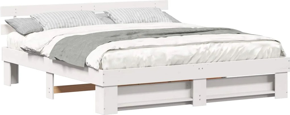 vidaXL Cadru de pat cu headboard Alb 180 x 200 cm Lemn de pin masiv