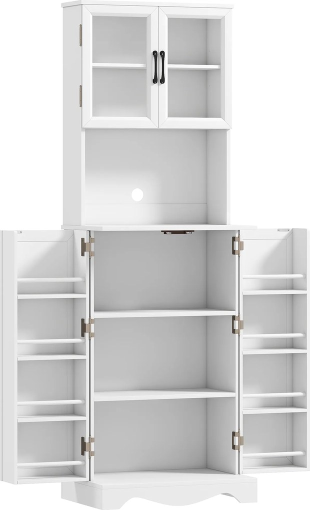 HOMCOM Mobilă de Depozitare pentru Bucătărie cu 2 Dulapuri și 8 Rafturi, din Lemn și Acrilic, 60x39.5x179.6 cm, Alb | Aosom Romania