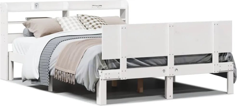 vidaXL Cadru de pat cu tăblie fără saltea, alb, 140x190 cm
