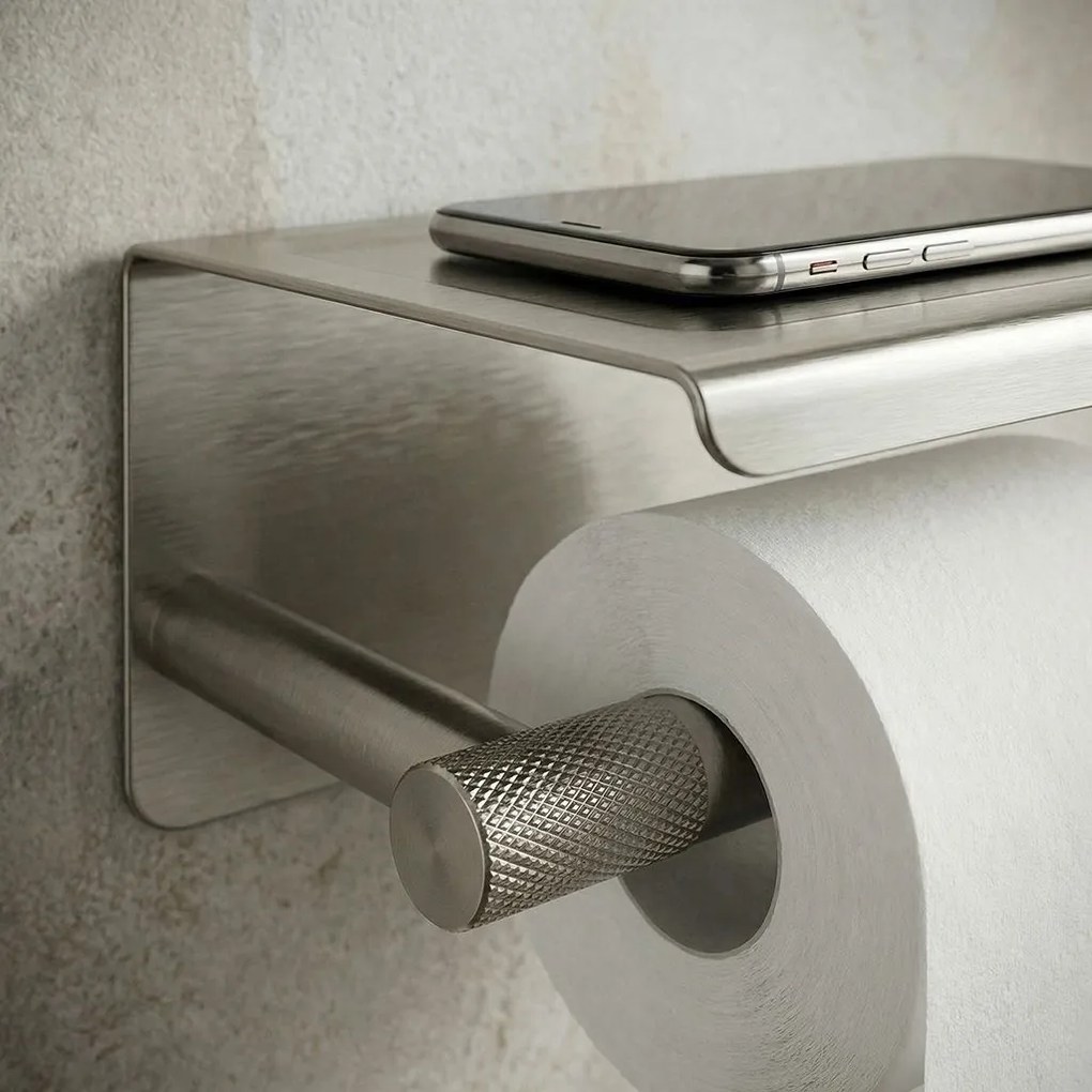 Suport pentru hârtie igienică cu poliță 6613 Modern Nickel Brush