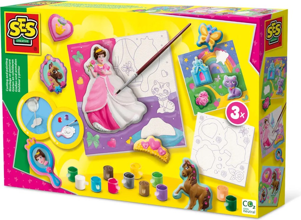 Set creativ de copii cu mulaj si pictura - 3 panze de pictat printese