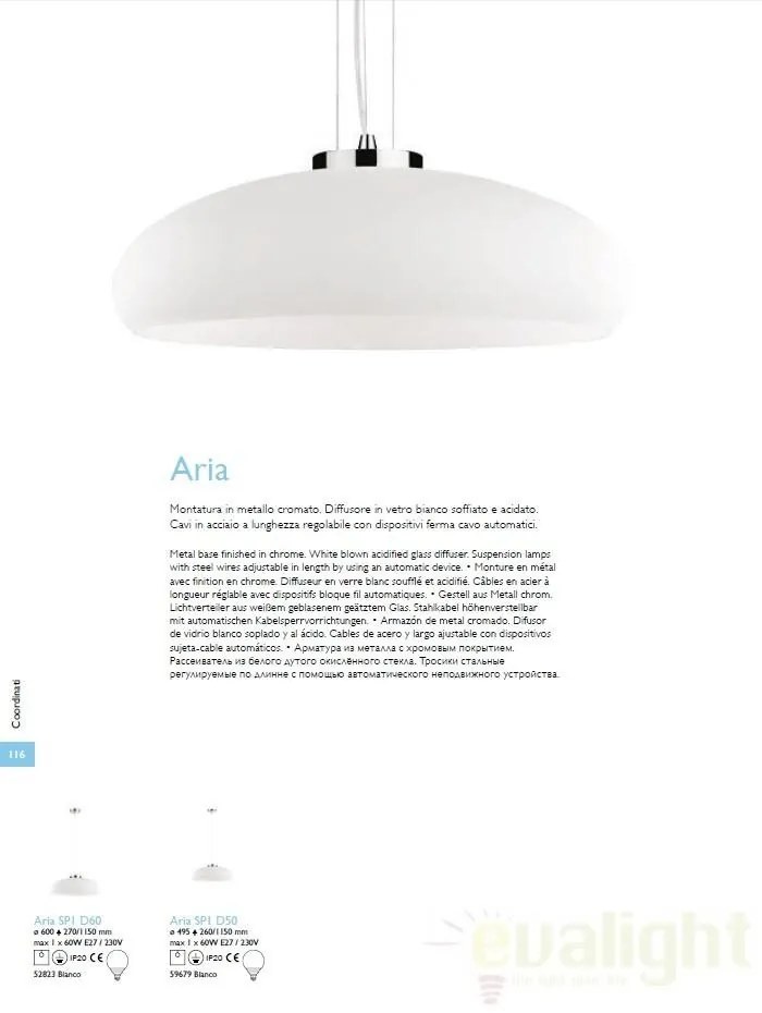 Pendul modern diametru 50cm ARIA SP1 D50 BIANCO 059679