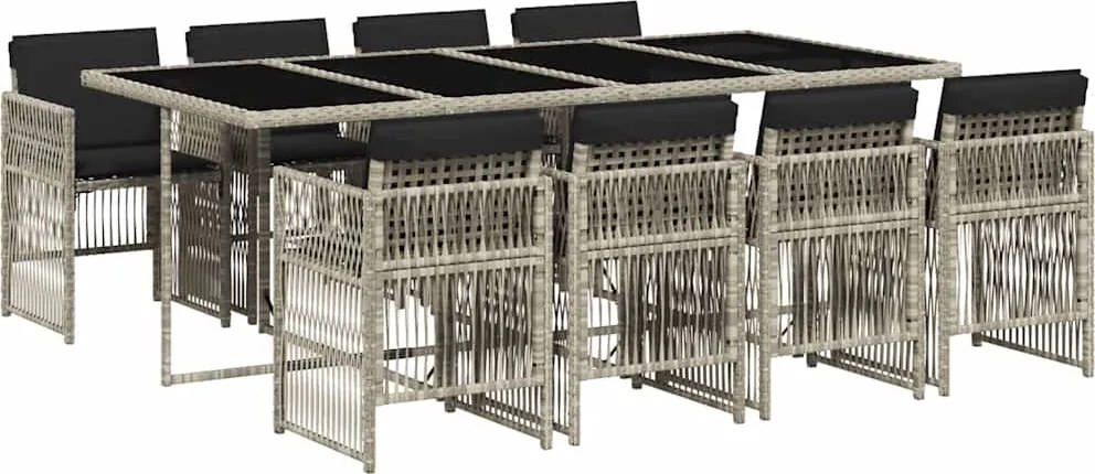 vidaXL Set mobilier grădină cu perne, 9 piese, gri deschis, poliratan