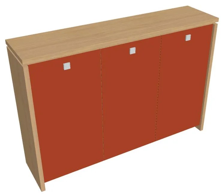 Dulap mediu pentru haine Verno 188 x 46 x 130 cm, uși de sticlă, stejar deschis / portocaliu