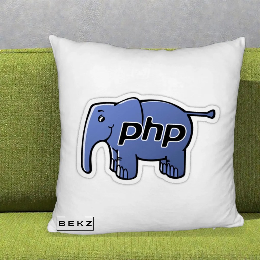 Perna Personalizata PHP Elephant, 40x40 cm, Alb Pufos, Husa Detasabila, Perna Inclusa, BEKZ®