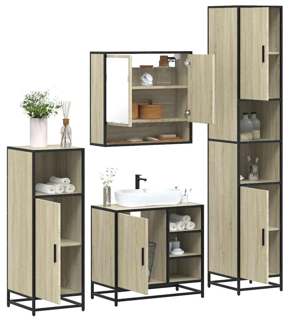 vidaXL Set de mobilier de baie din 4 piese din lemn de stejar Sonoma