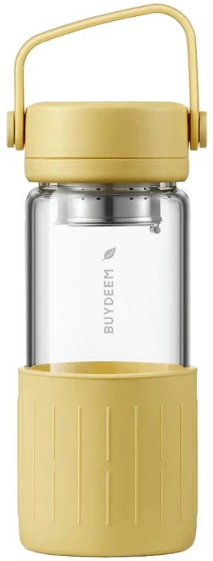 Sticla de ceai cu infuzor BUYDEEM DG42, 300 ml, Protectie silicon, Galben