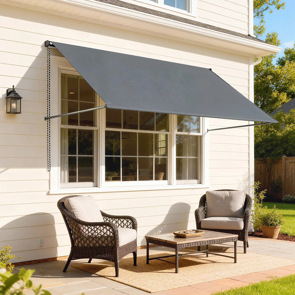 Outsunny Markiză manuală retractabilă Înclinare reglabilă 195 x 120 cm protecție UV aluminiu poliester gri închis | Aosom Romania