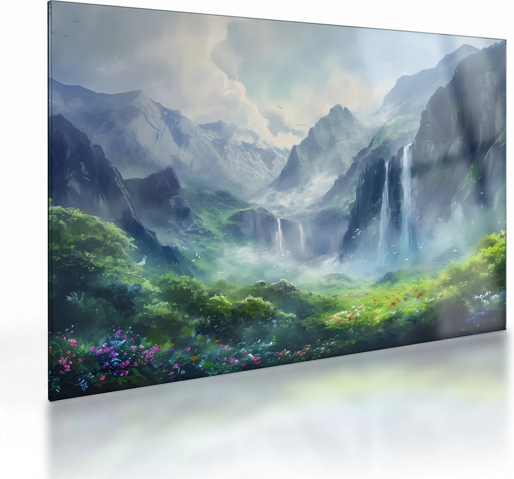 Tablou pe sticlă - Valea cascadelor (70x50 cm)