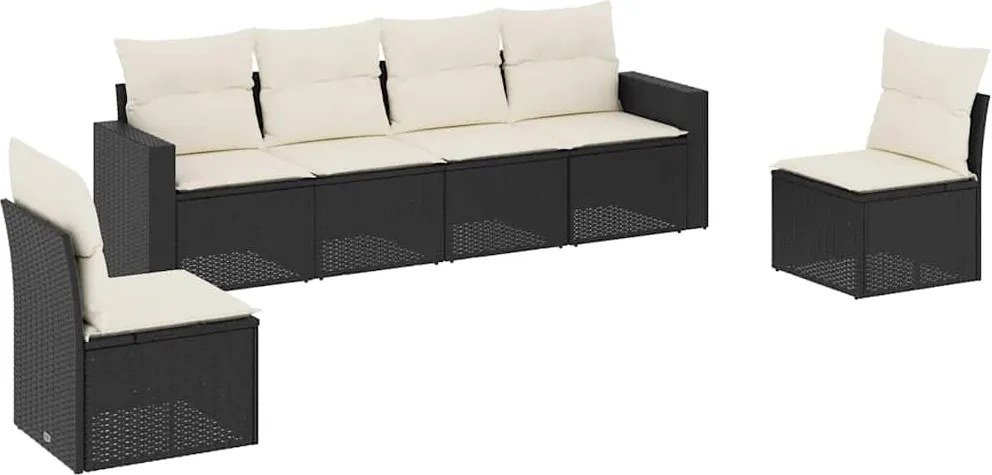 vidaXL Set mobilier de grădină cu perne, 6 piese, negru, poliratan