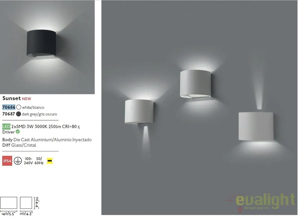Aplica de perete LED exterior IP54 stil decorativ SUNSET neagra 70687