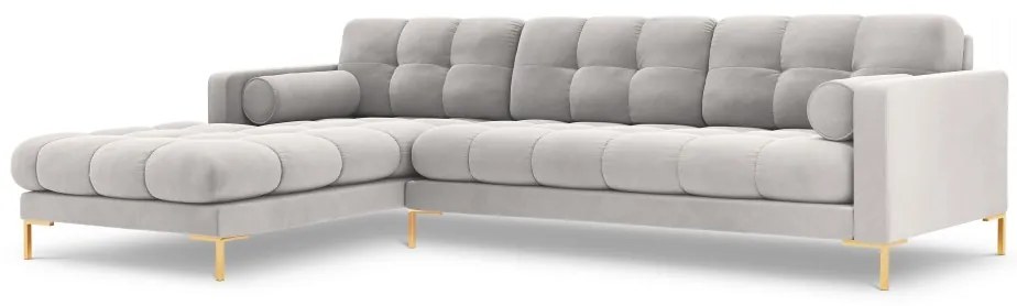 Colțar tapițat Bali, Silver/5 locuri/picioare gold/partea stângă/ L293 x l185 x h75