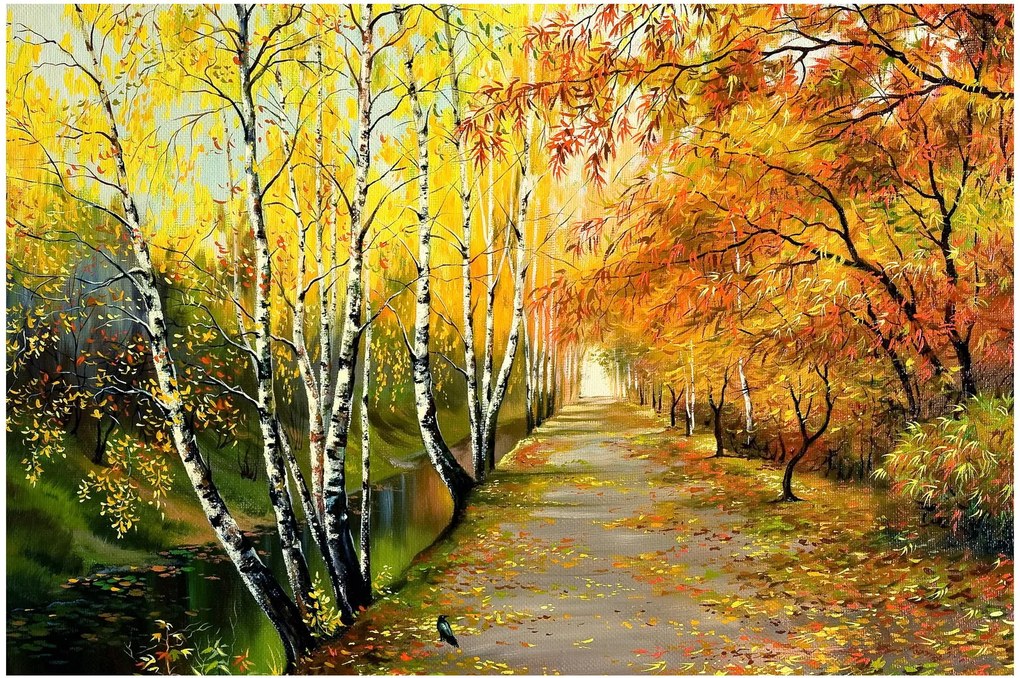 Tablou - Alee romantică de-a lungul apei, pictură în ulei (90x60 cm)