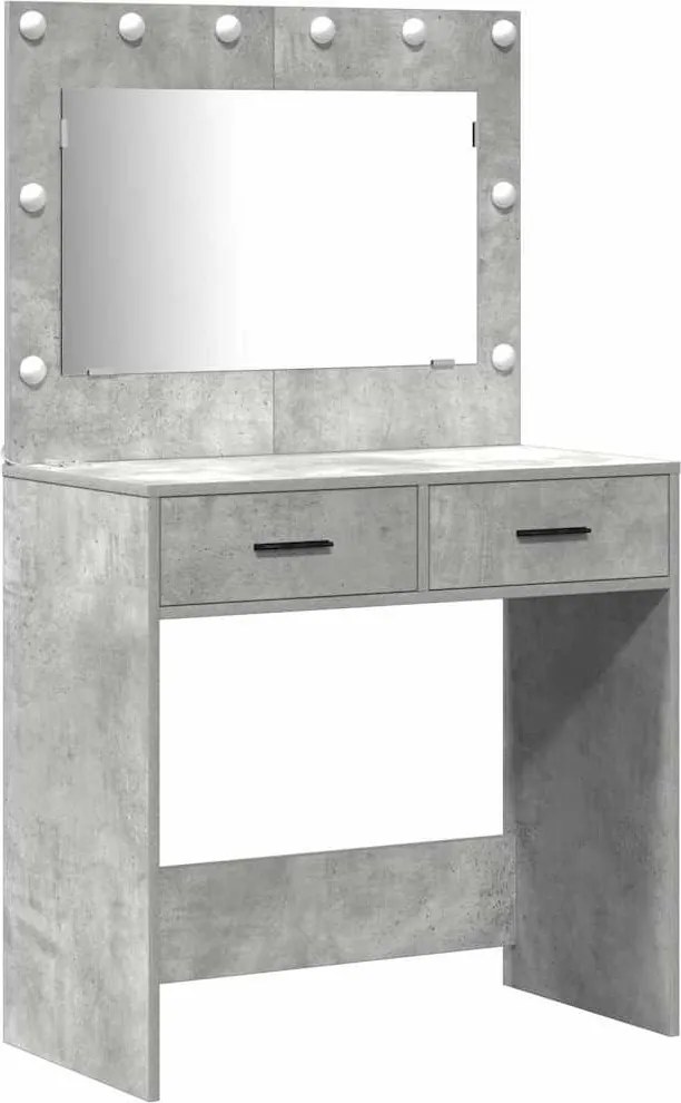 vidaXL Masă de Machiaj cu lumini de oglindă 2 pcs Gri Lemn compozit