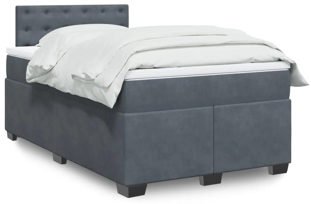 vidaXL Pat box spring cu saltea, gri închis, 120x190 cm, catifea