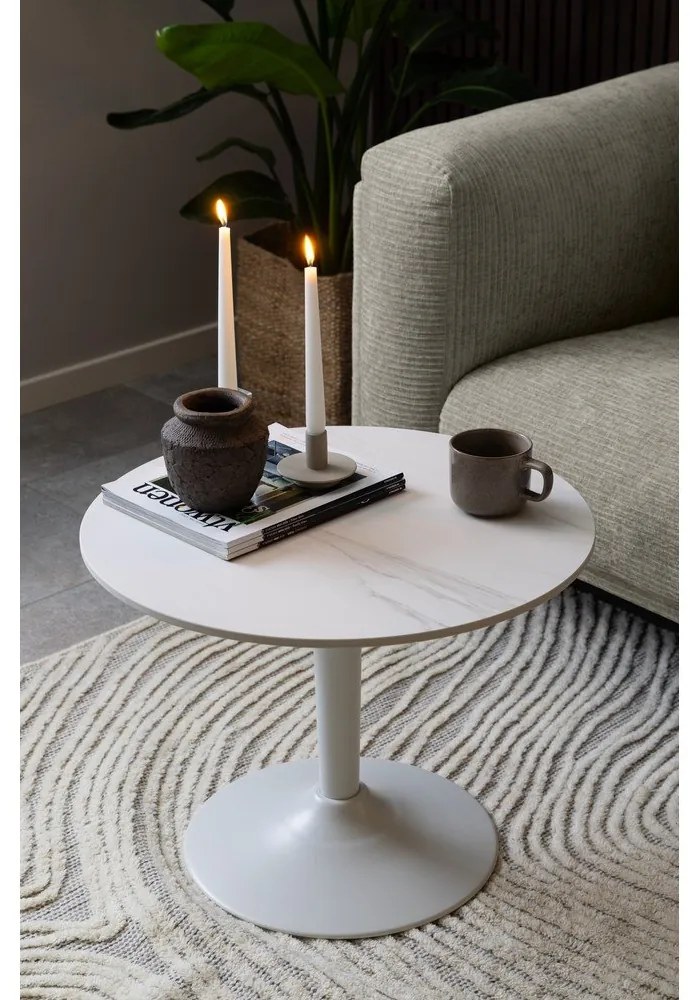 Măsuță de cafea albă rotundă cu blat ceramic ø 60 cm Malta – Actona