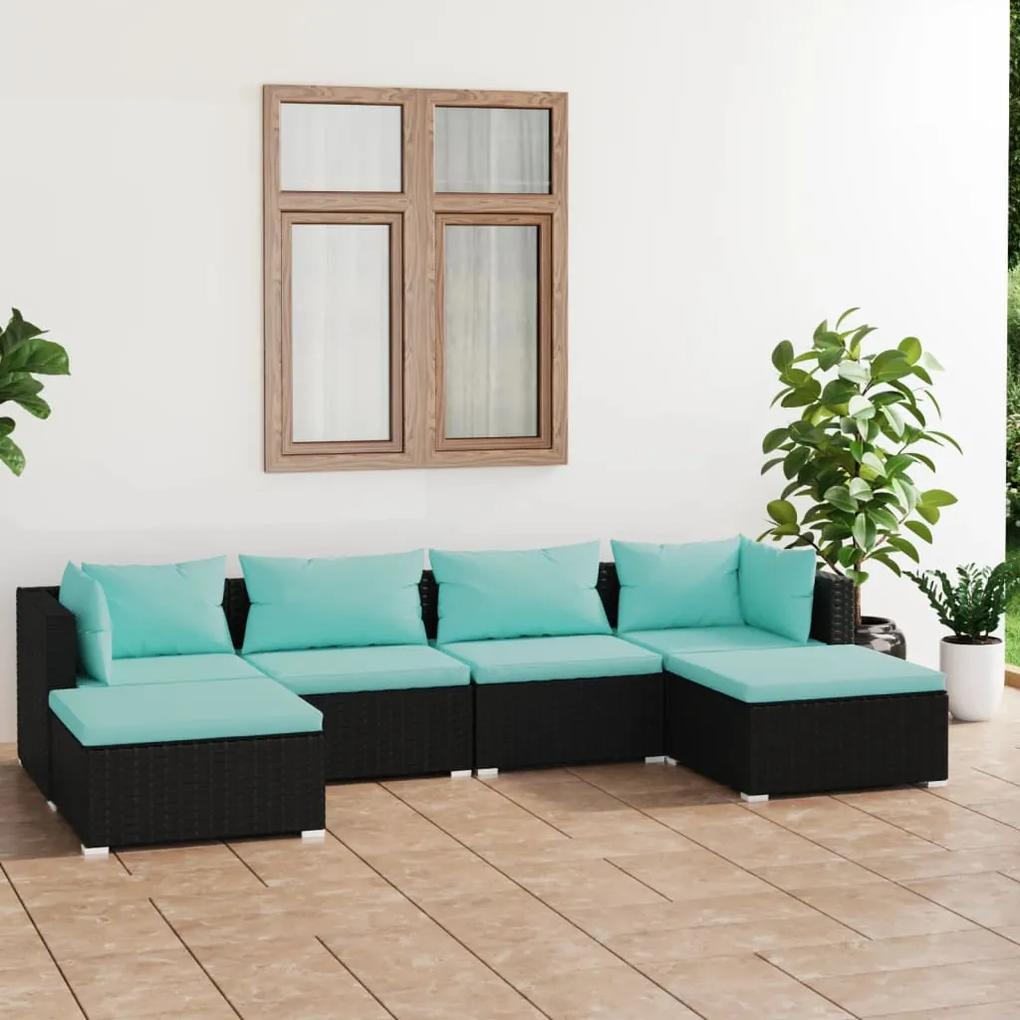 3101801 vidaXL Set mobilier de grădină cu perne, 6 piese, negru, poliratan