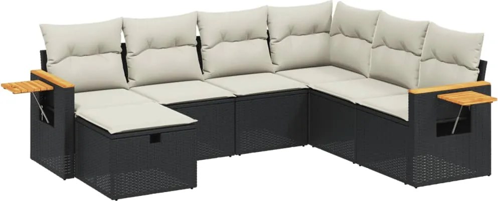 vidaXL Set canapele de grădină cu perne, 7 piese, negru, poliratan