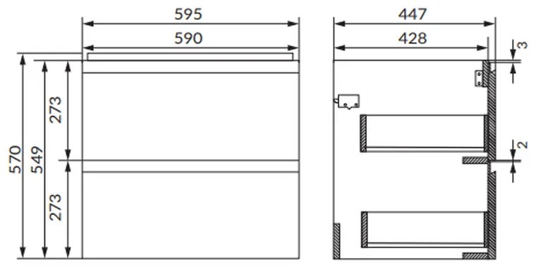 Dulap baie suspendat Cersanit Moduo 60 pentru lavoar, antracit mat 600 mm