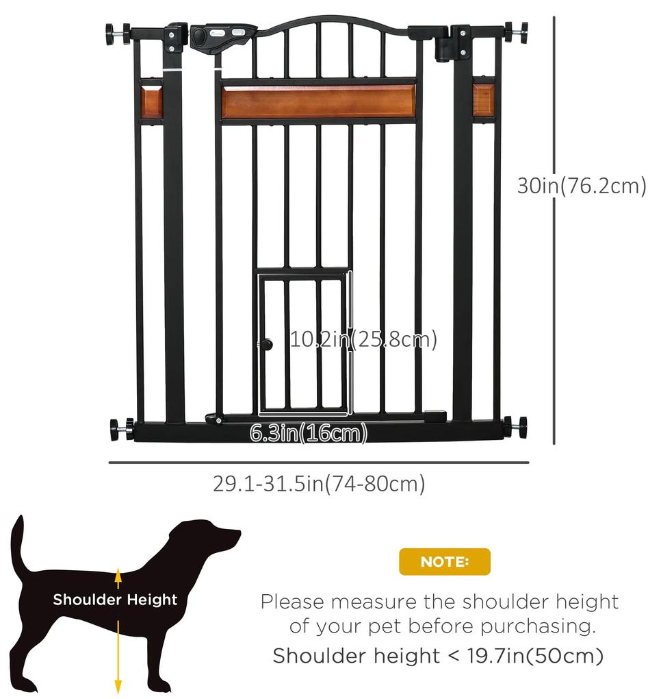 PawHut Portiță Extensibilă pentru Câinișori, Închidere Automată, 74-80 cm, Negru, Siguranță și Confort | Aosom Romania