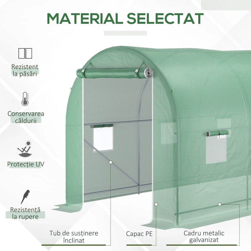 Outsunny Sera tip tunel de Gradina, pentru plante, legume, fructe cu Structura din Otel, Ferestre si Usa, Verde | Aosom Romania