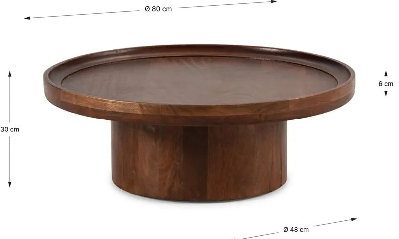 Măsuță de cafea maro închis rotundă din lemn de mango 80x80 cm Giselle – MOME