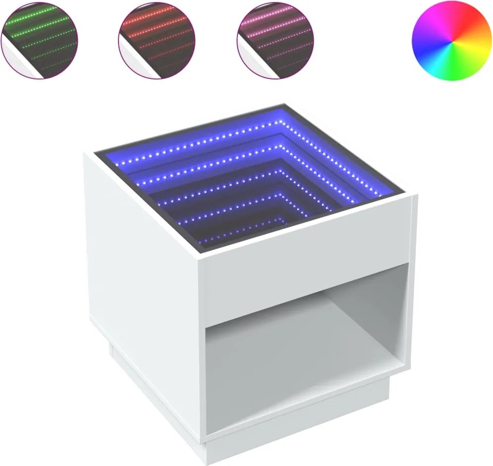 vidaXL Noptieră cu LED infinity, alb, 50x50x50 cm