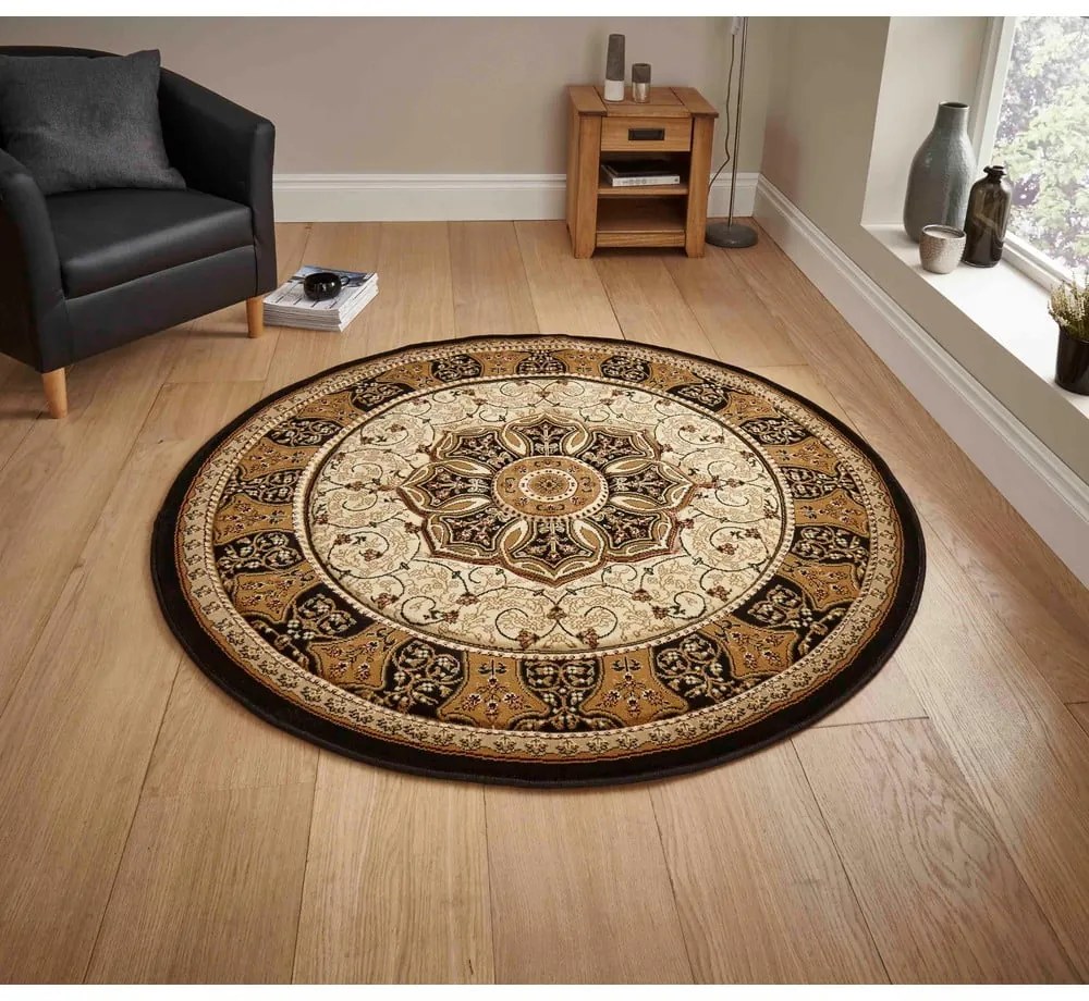 Covor negru/bej rotund ø 150 cm Heritage – Think Rugs