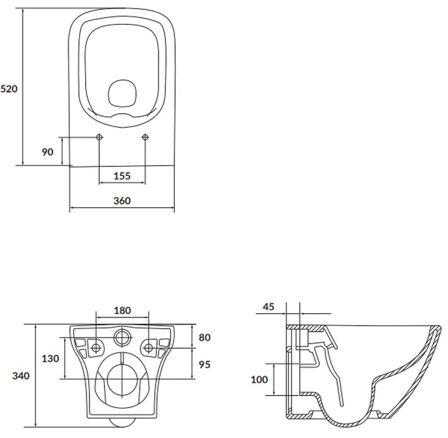 Set vas wc suspendat Larga Square cu capac soft close, rezervor incastrat Tech Line Opti si clapeta crom lucios