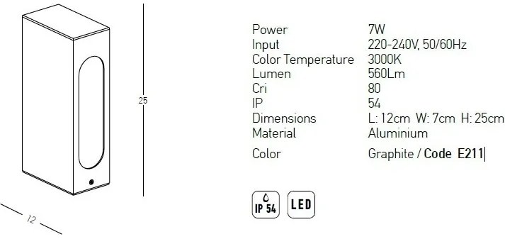 Mini Stalp LED pentru iluminat exterior decorativ IP54 Kylee grafit H-25cm