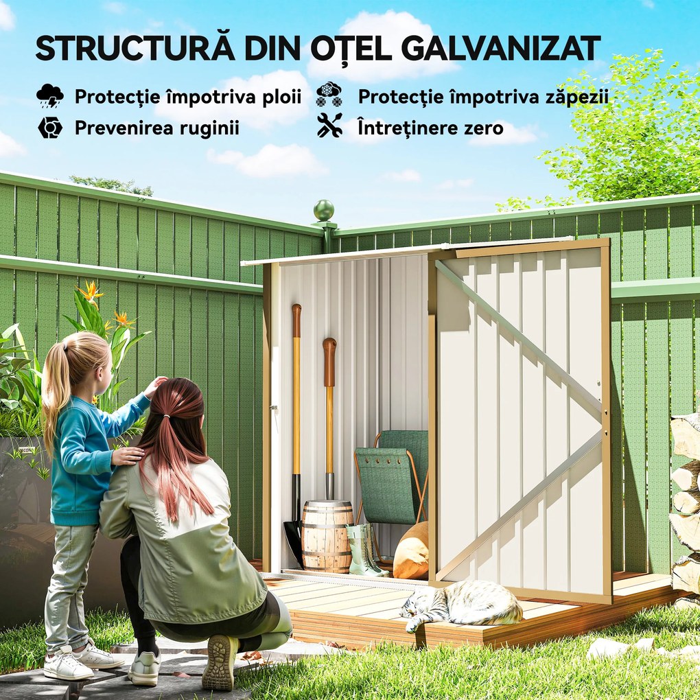 Outsunny Căsuță de Grădină 0.92m² din Oțel Galvanizat, Depozit pentru Unelte cu Ușă Blocabilă, Acoperiș Înclinat, 100x104x160 cm, Galben | Aosom Romania