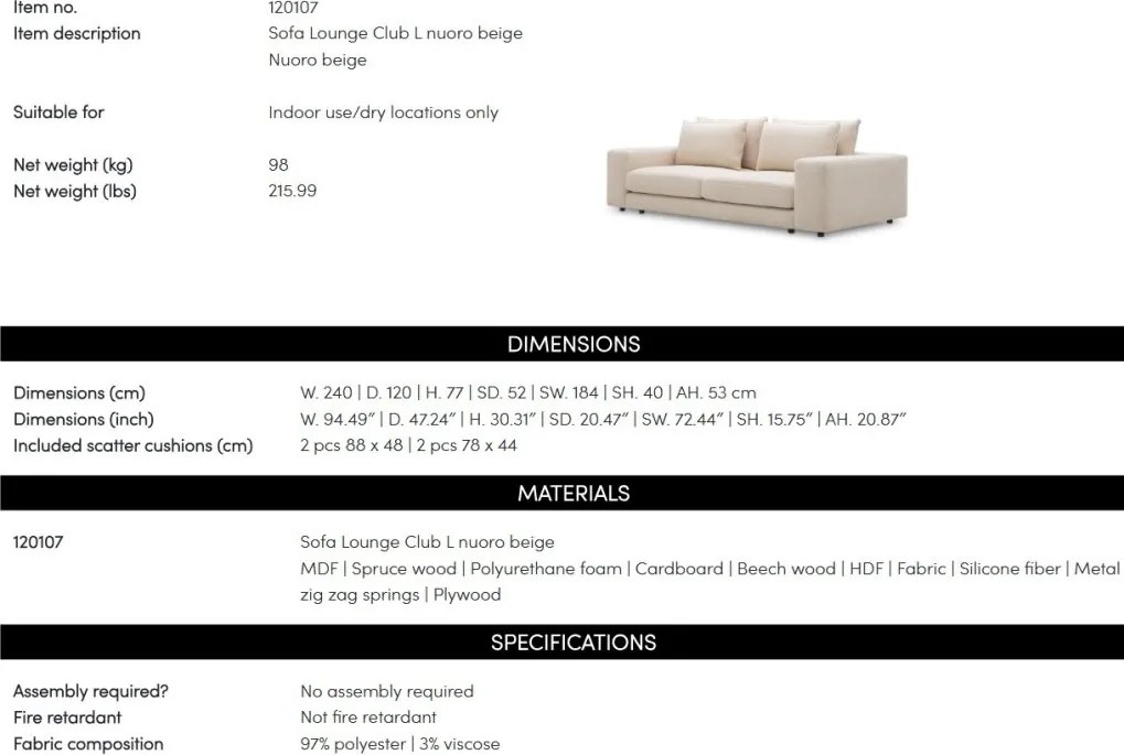 Canapea design LUX Lounge Club L, Nuoro beige