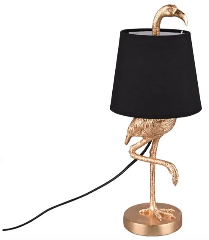 VEIOZA FLAMINGO, 17X17X33 CM, E14, 40 W, ABAJUR TEXTIL, AURIU/NEGRU