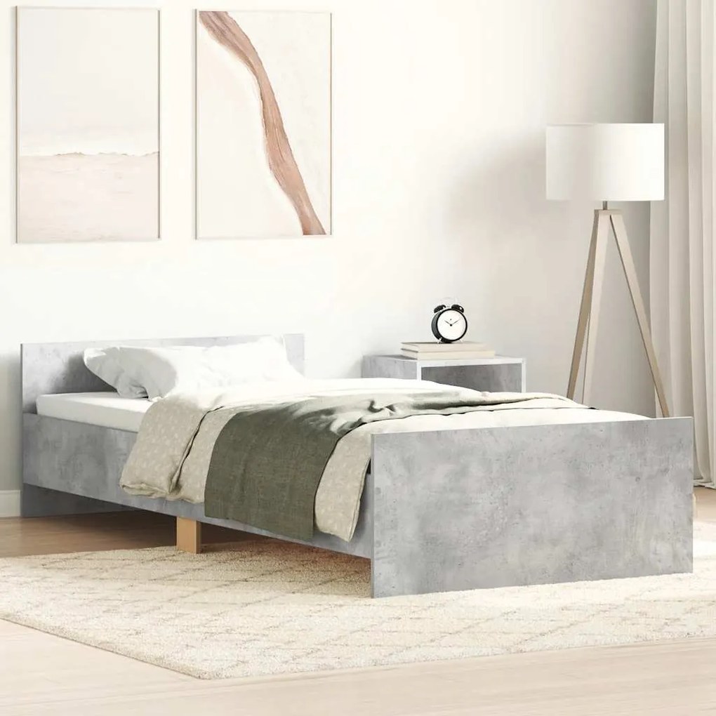 vidaXL Cadru de pat, gri beton, 90x200 cm, lemn prelucrat