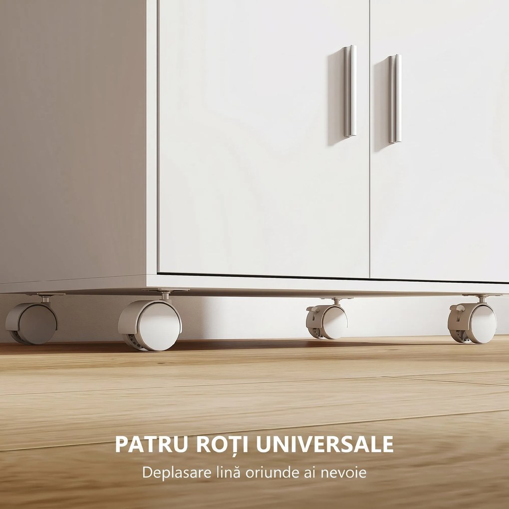 HOMCOM Dulap pentru Cuptorul cu Microunde cu Roți, Bufet de Bucătărie cu Sertar, Blat pentru Electrocasnice, Dulap cu 2 Uși, Raft Glisant și Raft Deschis, Cărucior de Bucătărie pentru Sufragerie, 59x40x92cm, Alb | Aosom Romania