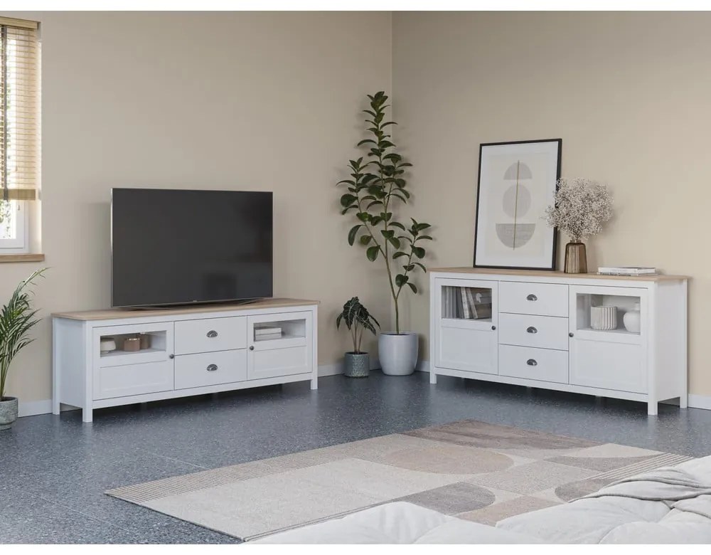 Comodă albă joasă din lemn de pin 180x80 cm Misti – Marckeric