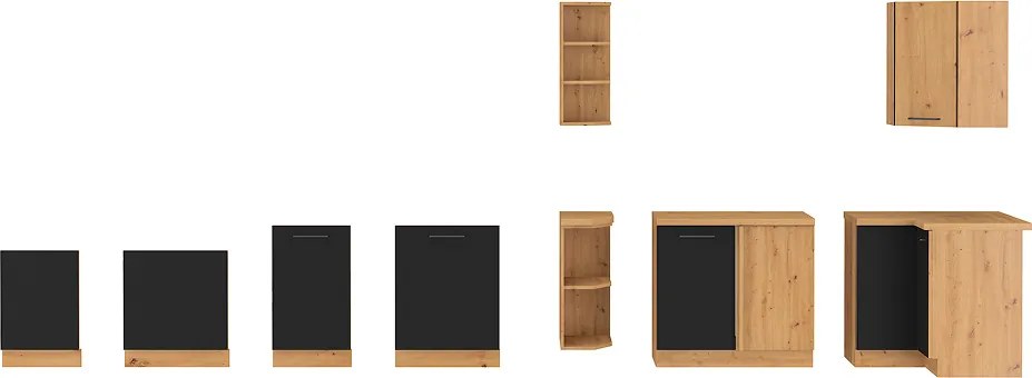 Dulap colţ inferior, negru mat / stejar artizan, MONRO 90/90 DN 1F BB