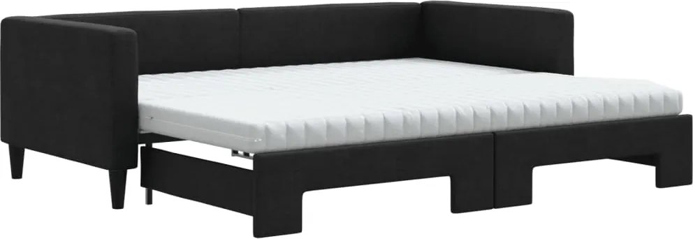 vidaXL Pat de zi cu extensie și saltele, negru, 90x190 cm, textil