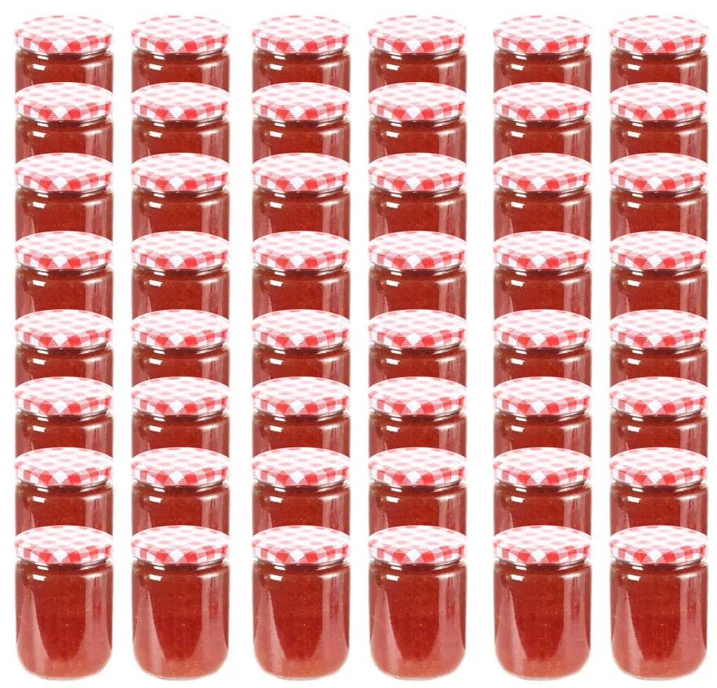 Borcane de sticla pentru gem capac alb si rosu, 48 buc, 230 ml
