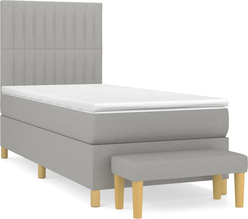 vidaXL Pat box spring cu saltea, gri deschis, 90x190 cm, textil