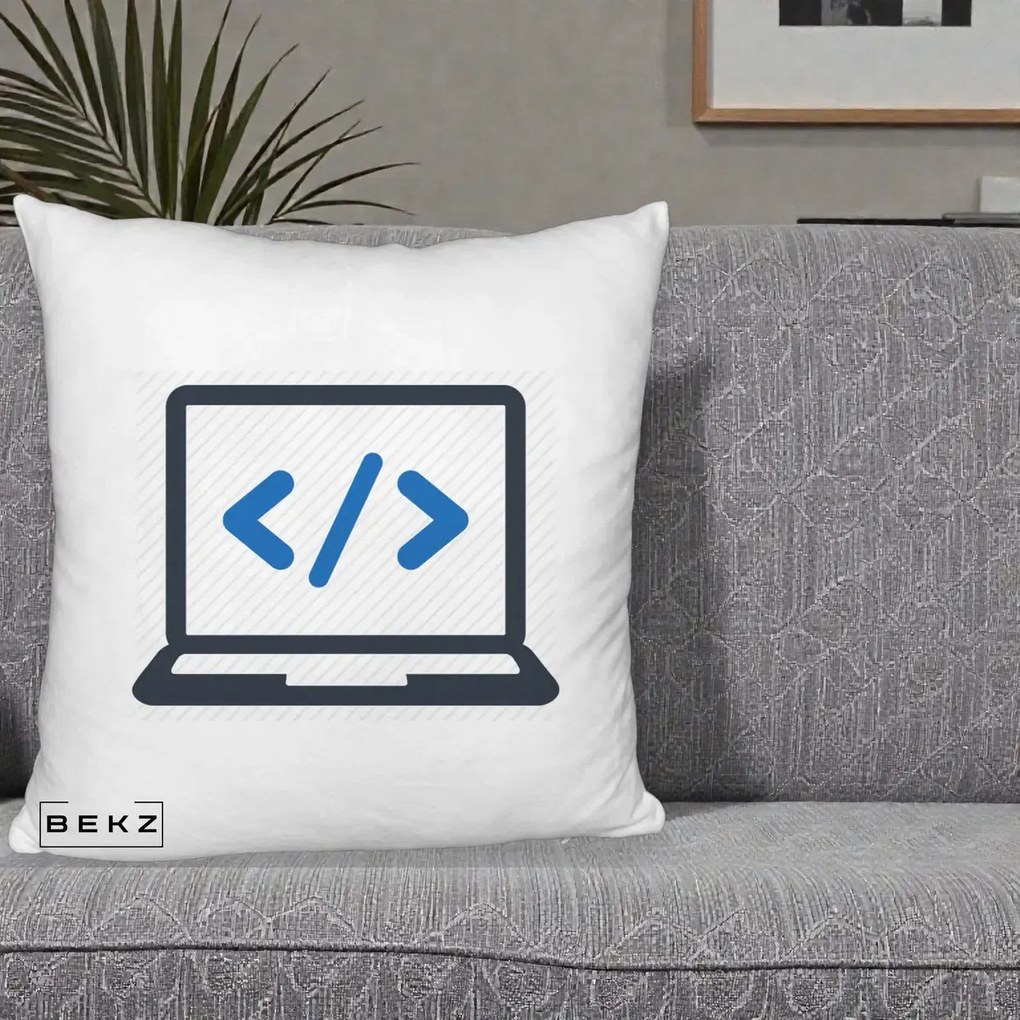 Perna Personalizata Laptop Cod HTML, 40x40 cm, Alb Pufos, Husa Detasabila, Perna Inclusa, BEKZ®