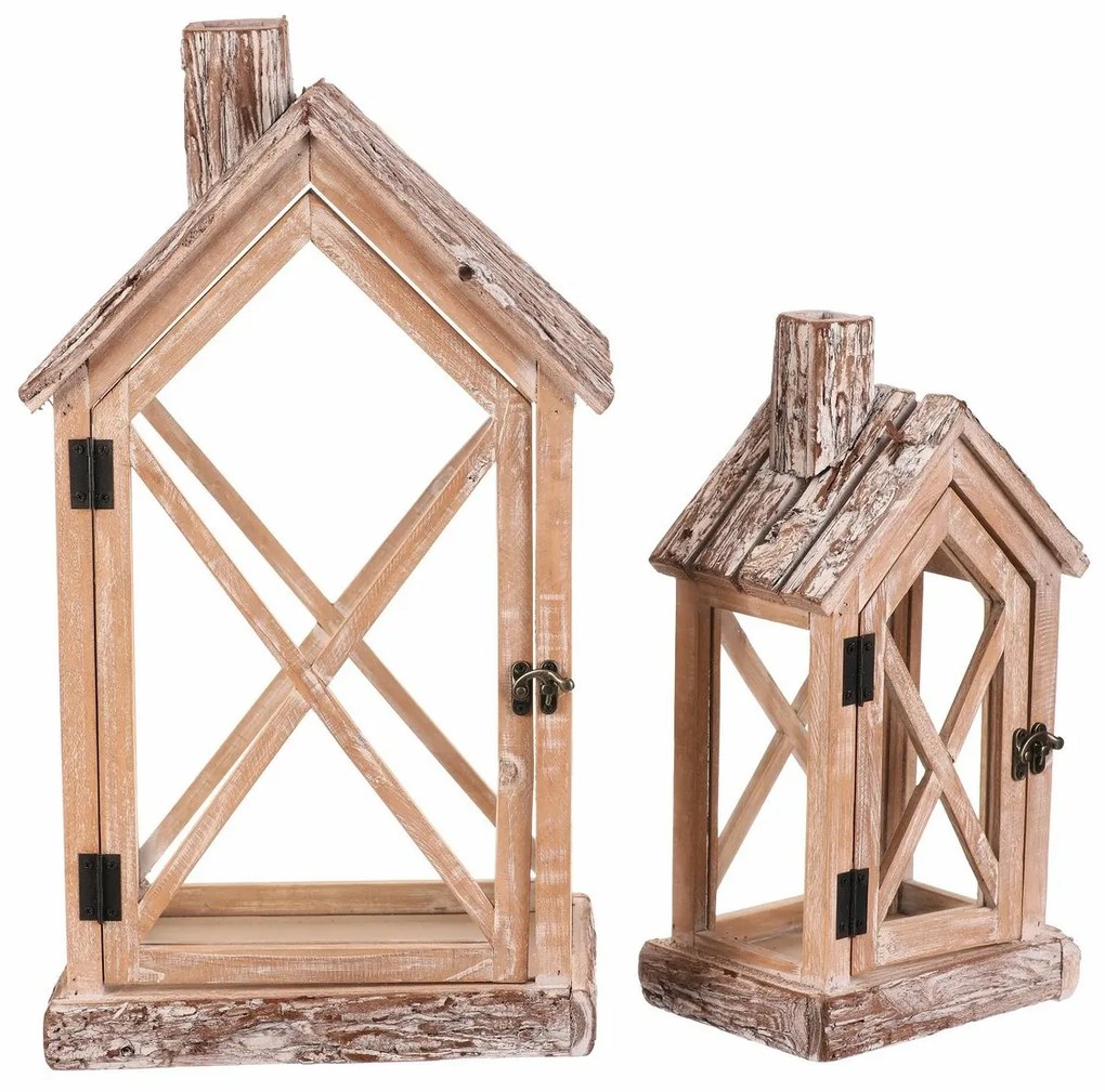 Set de felinare din lemn în formă de căsuță, 2 bucăți