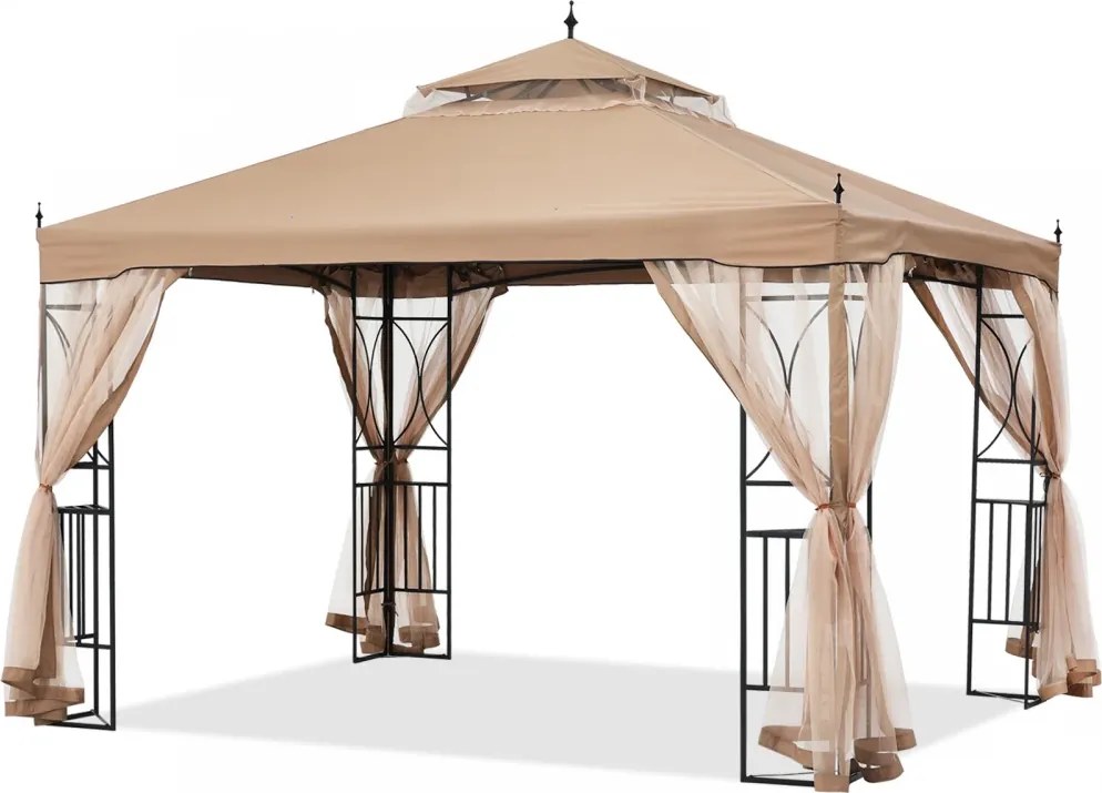 ABCCANOPY Foișor de gradina 3.05x3.05 m - Foișor exterior cu cadru din oțel și plasă de țânțari pentru gazon, curte, grădină, terasă, Kaki