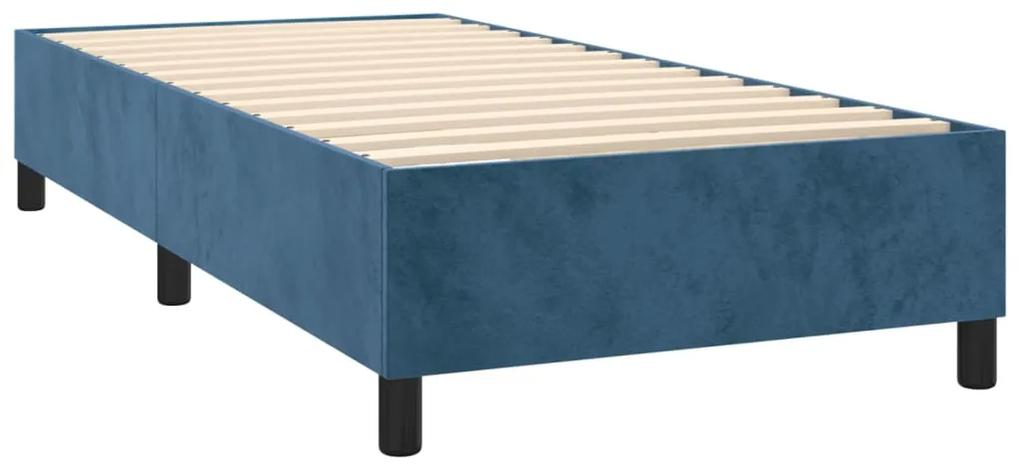 Pat box spring cu saltea, albastru inchis, 90x200 cm, catifea Albastru inchis, 90 x 200 cm, Cu blocuri patrate