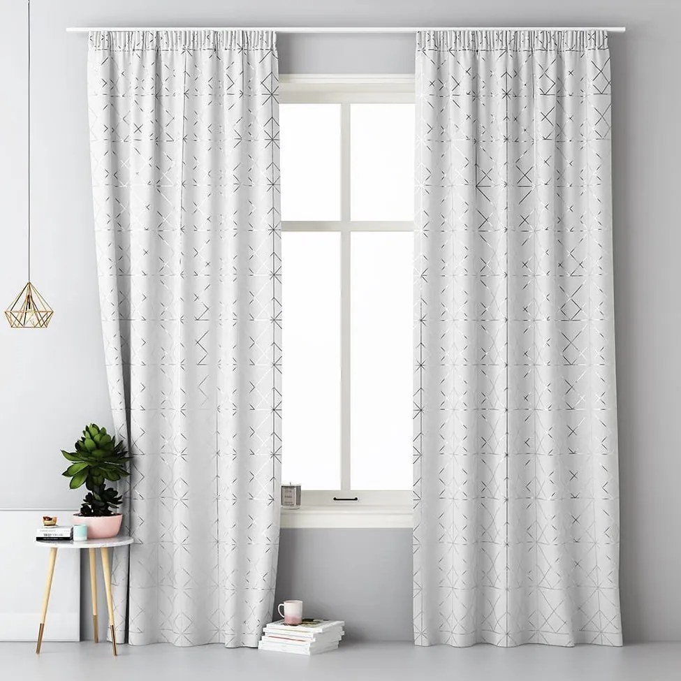 Draperie albă scandinavă cu modele și agățat de un știft 140x250 cm