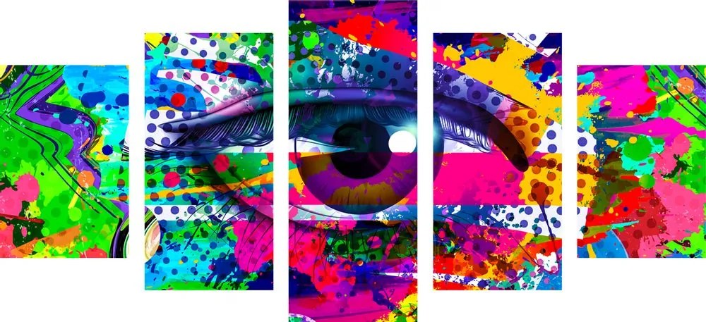 Tablou 5-piese ochiul uman în stil pop-art